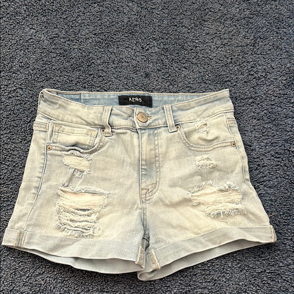 Light Blue Distressed Denim Shorts